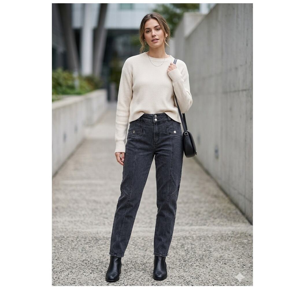 Derek Lam 10 Crosby Alexa High Rise Tapered Front Seam Grey Denim Jeans EUC 4